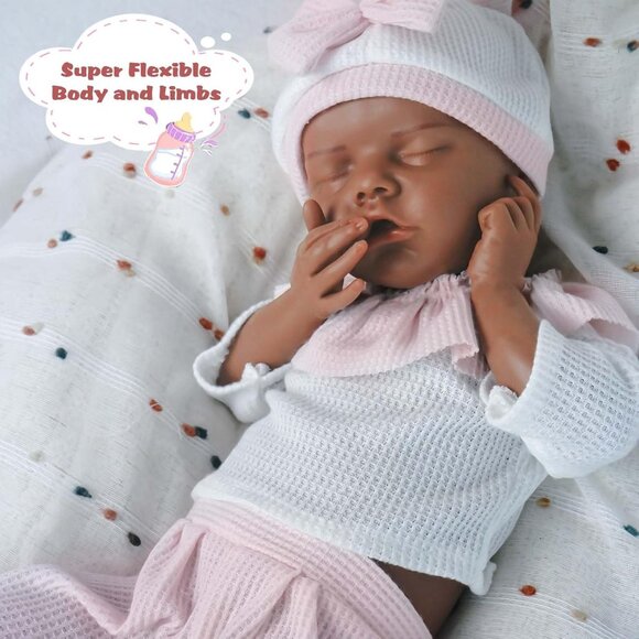 18.1in Full Silicone dark Brown Reborn Baby Dolls BOY Lifelike Newborn Dolls - Picture 4 of 6